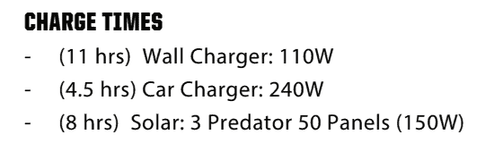 Charge times for the Inergy Apex