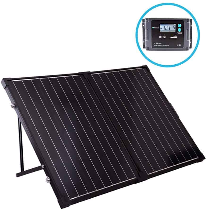 Renogy 100 watt solar panel with kickstand extended