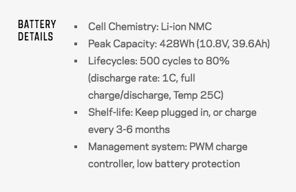 Yeti 400 Lithium battery details