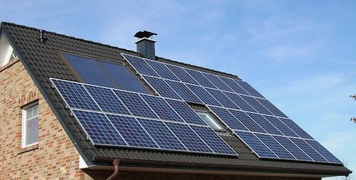 Solar panel array on home roof