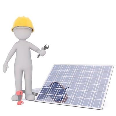 Cartoon male installing solar panel