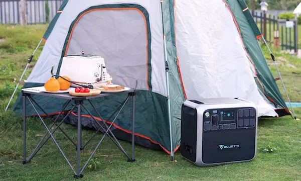 Bluetti AC200P in front of tent