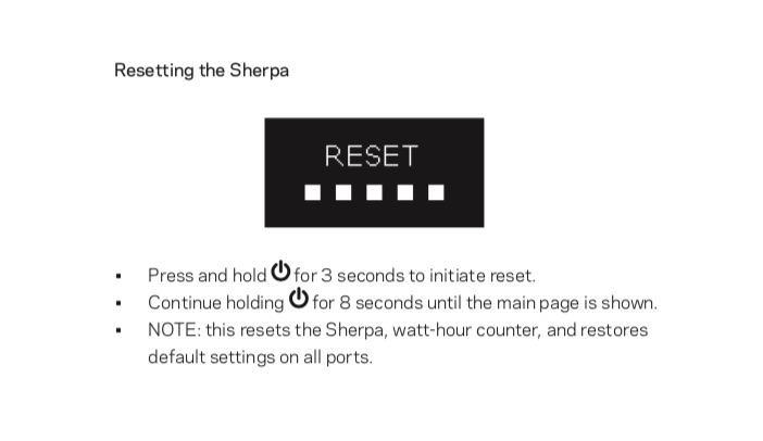 Sherpa 100AC reset in manual