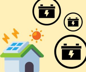 graphic of house with solar panels and batteries
