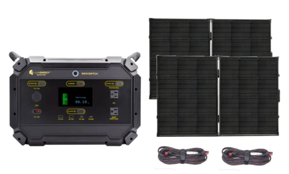 Lion Energy Safari ME Solar Generator Kit with two foldable 100W solar panels