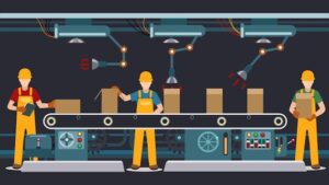 Workers in manufacturing facility graphic